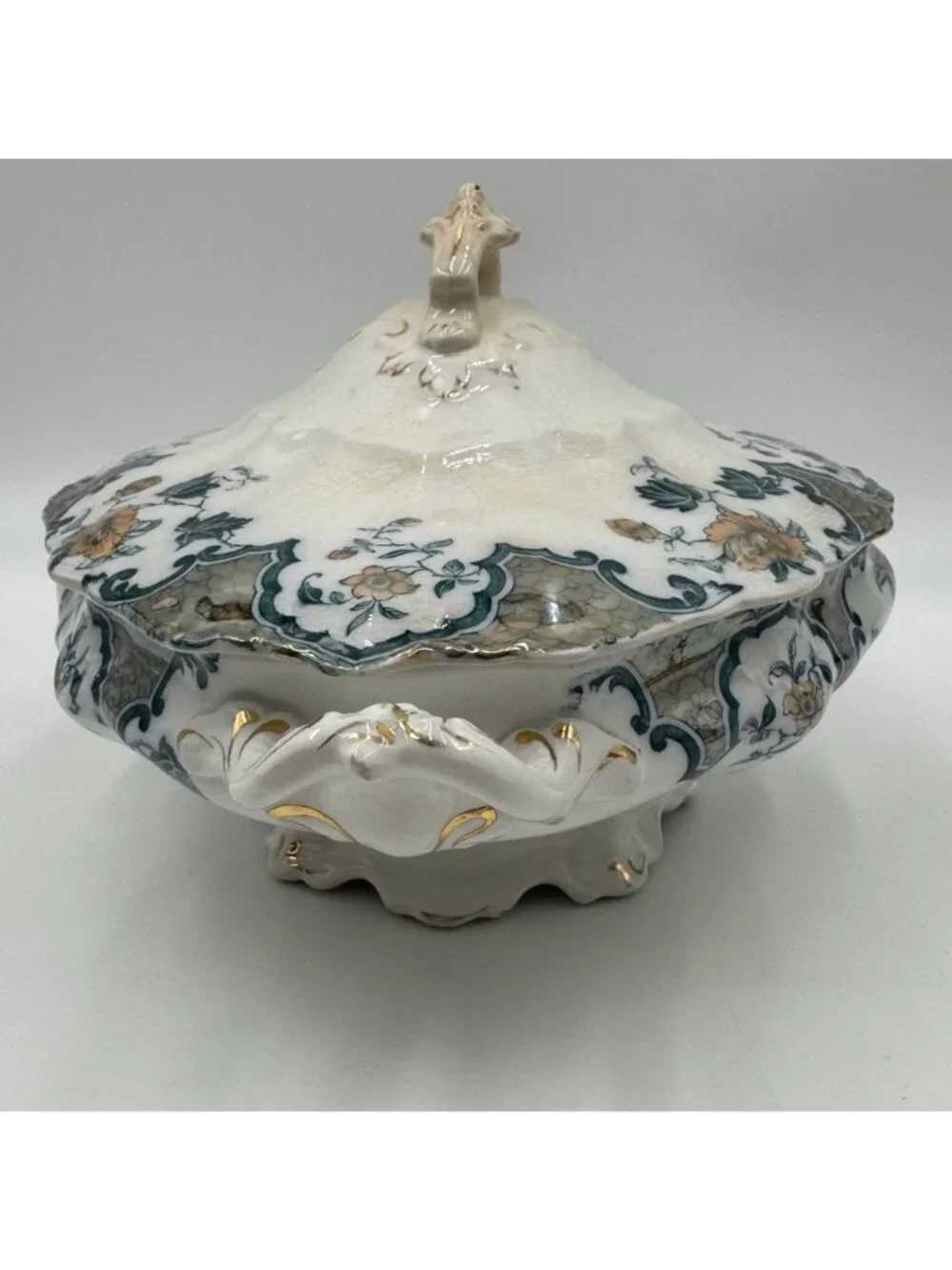 Vintage Hanley England Sevres Porcelain Tureen With Lid Gilt Floral Design